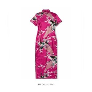 Vintage Magenta Peacock Cheongsam Dress
